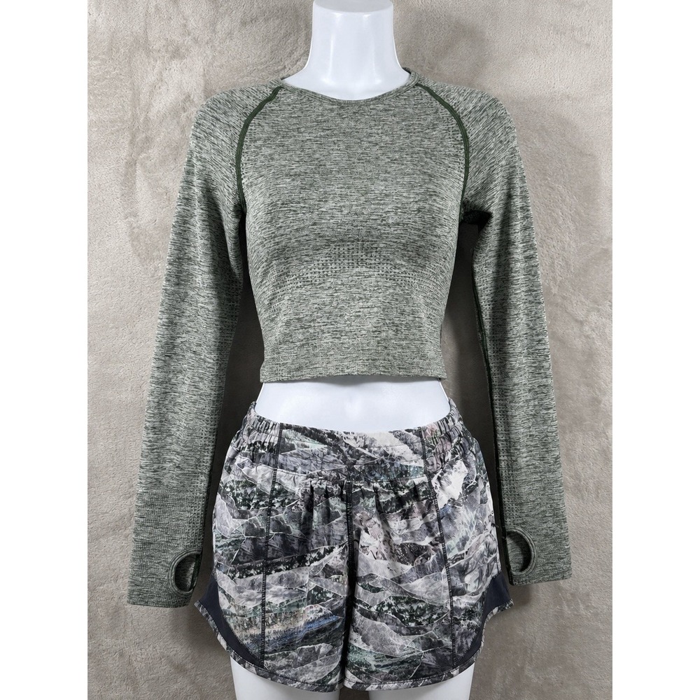 Victoria's Secret PINK Active Top Womens Small Green Long Sleeve Thumbholes Crop